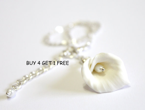 Wedding - White Calla Lilies - Calla Lilies Jewelry - Gifts - White Calla Lilies Bridesmaid, Necklace, Bridesmaid Jewelry