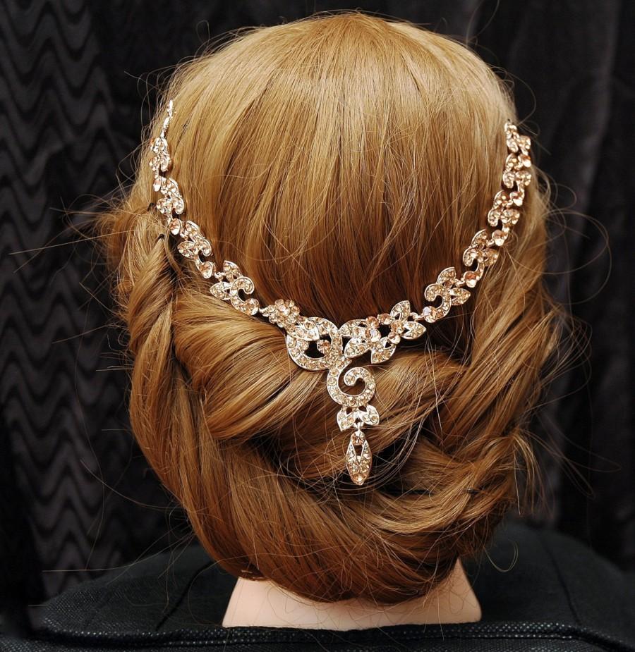 Hochzeit - Bridal Headpiece, Wedding Hair Accessories, Rose Gold Headpiece, Statement Wedding Headband, 1920s Headpiece, Blush Hair Piece, Hair Swag