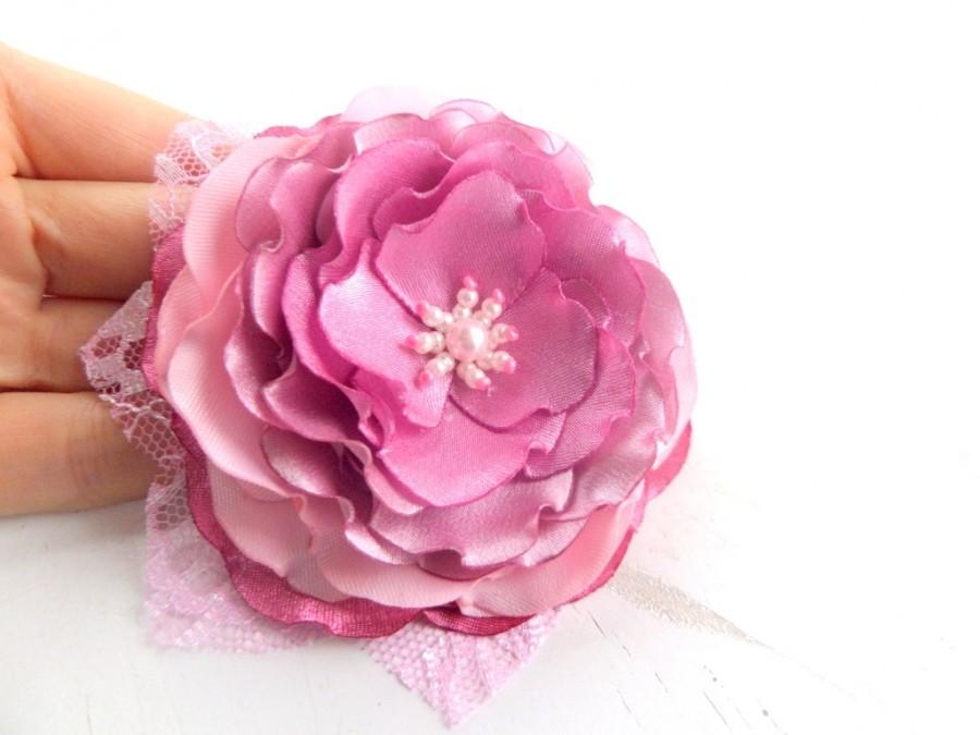 Hochzeit - Pink rose, Ashy-pink flower, Accessories, Wedding, Girl flower, Jewelry, Brooch, Pink silk flower, Clip for hair, Wedding accessories