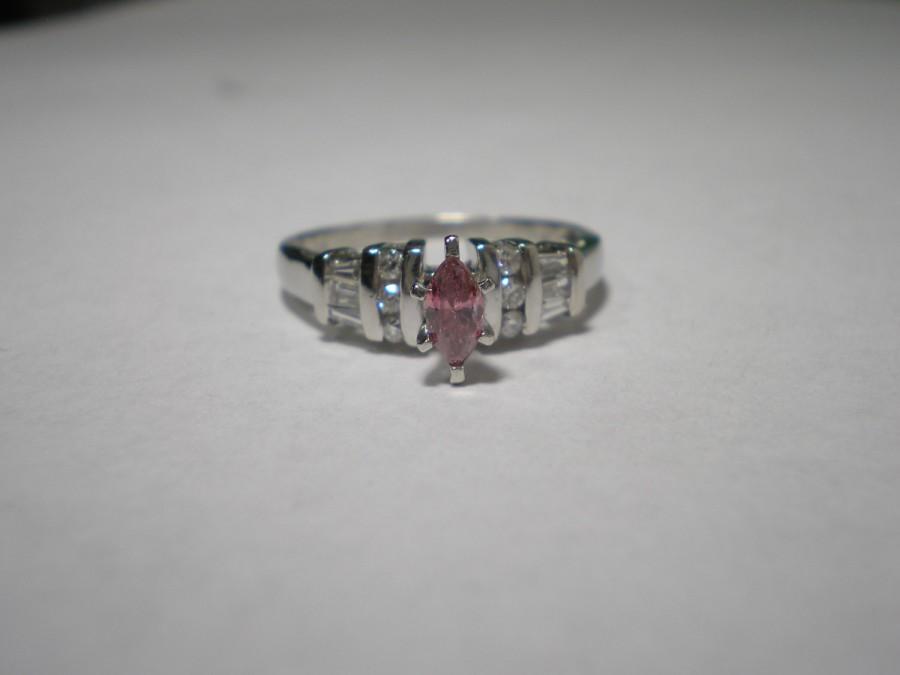 Hochzeit - Vintage Platinum Marquise Pink Diamond Engagement Ring Size 7.5 Approx. .65 CTTW