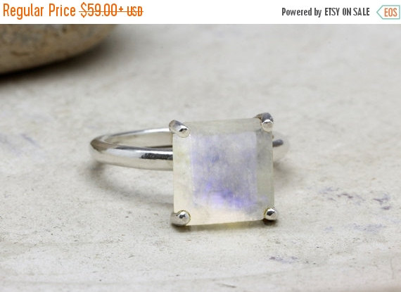 Wedding - 2017 SALE 25% OFF -  rainbow moonstone ring,sterling silver ring,gemstone ring,prong setting ring,stack cocktail ring,square stone ring