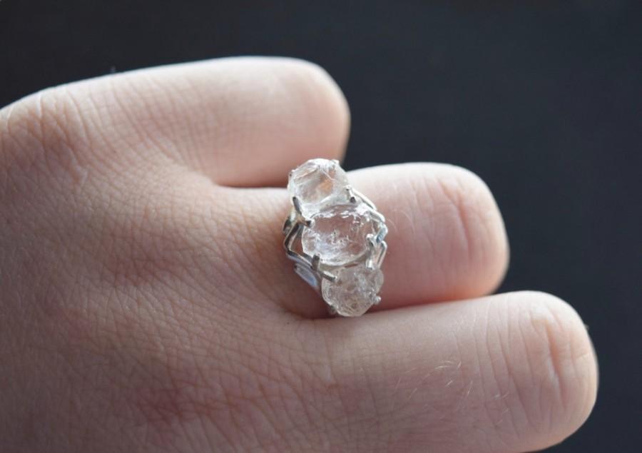 زفاف - MADE TO ORDER Raw 3 Diamond Engagement Ring Unique Wedding Band Alternative Engagement Ring Organic Unaltered Rustic Wedding Promise Ring