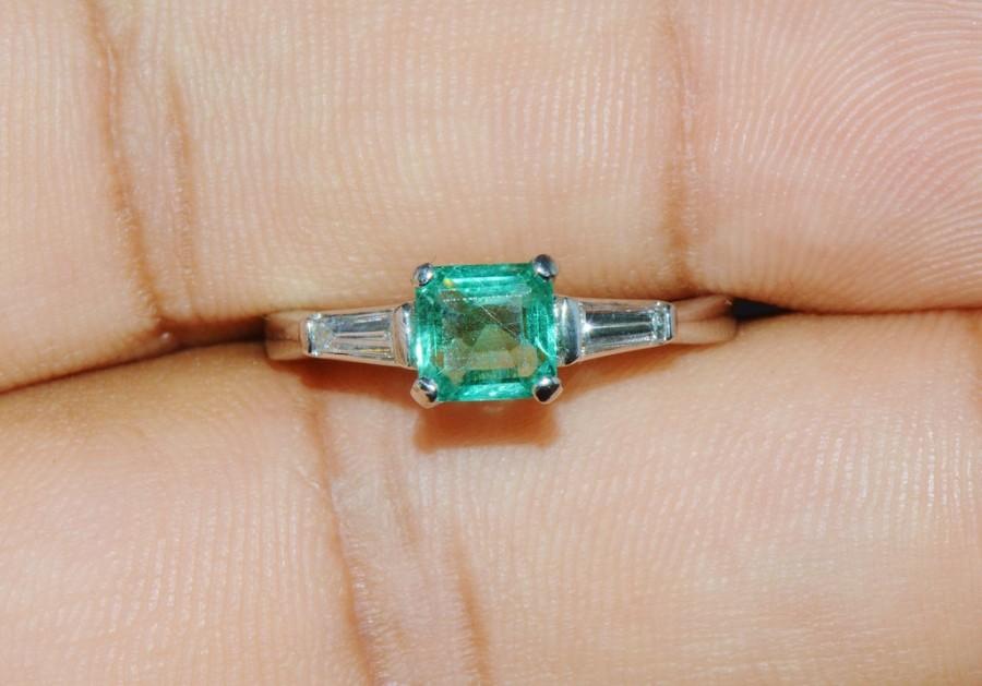 Mariage - Emerald Diamond Ring - Emerald Ring - Colombian Emerald - Natural 1.3cts VS G Diamond Emerald Solid 950 Platinum Three Stone Engagement Ring