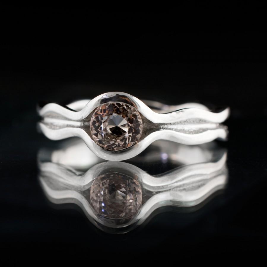 زفاف - Morganite Wave Engagement Ring in Palladium, Platinum, Rose Gold, White Gold or Yellow Gold, Wavy Solitaire Ring, Pink Beryl Gemstone Ring
