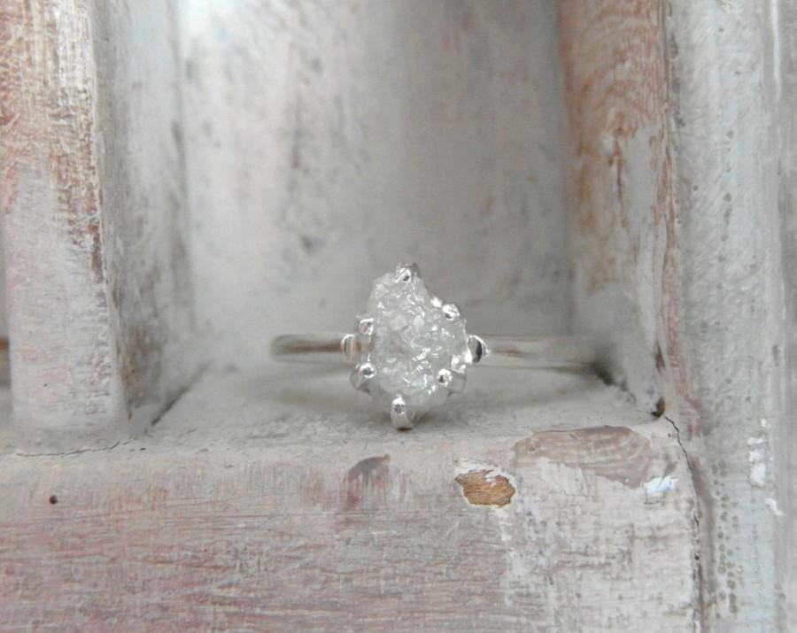 زفاف - Snow white-Raw Rough Diamond - Solitaire- promise-alternative engagement ring(special order)