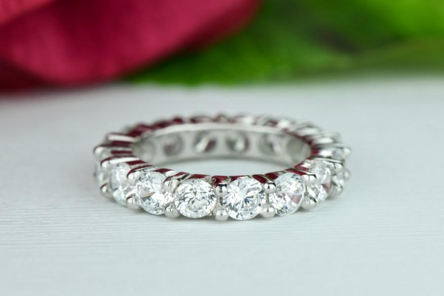 زفاف - 4 ctw Full Eternity Band, Engagement Ring, Anniversary Band, Man Made Diamond Simulants, Round Bridal Ring, Wedding Ring, Sterling Silver