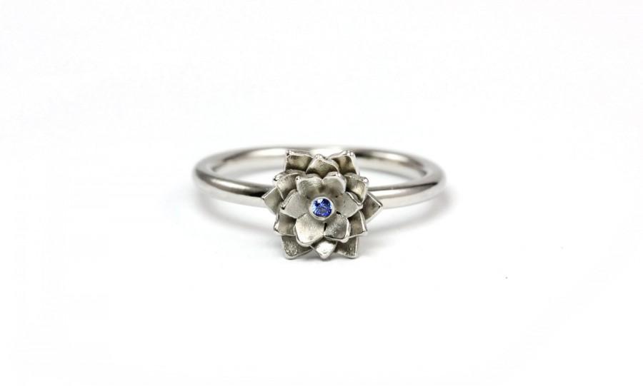 Wedding - Blue Sapphire Lotus Flower Ring - 14k or 18k Yellow Gold, Rose Gold, Palladium White Gold - Engagement Ring Wedding Anniversary Promise Ring