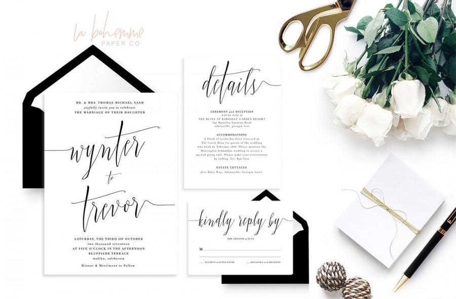 Wedding - Printable Wedding Invitation Suite / Calligraphy / Wedding Invite Set - The Wynter Suite