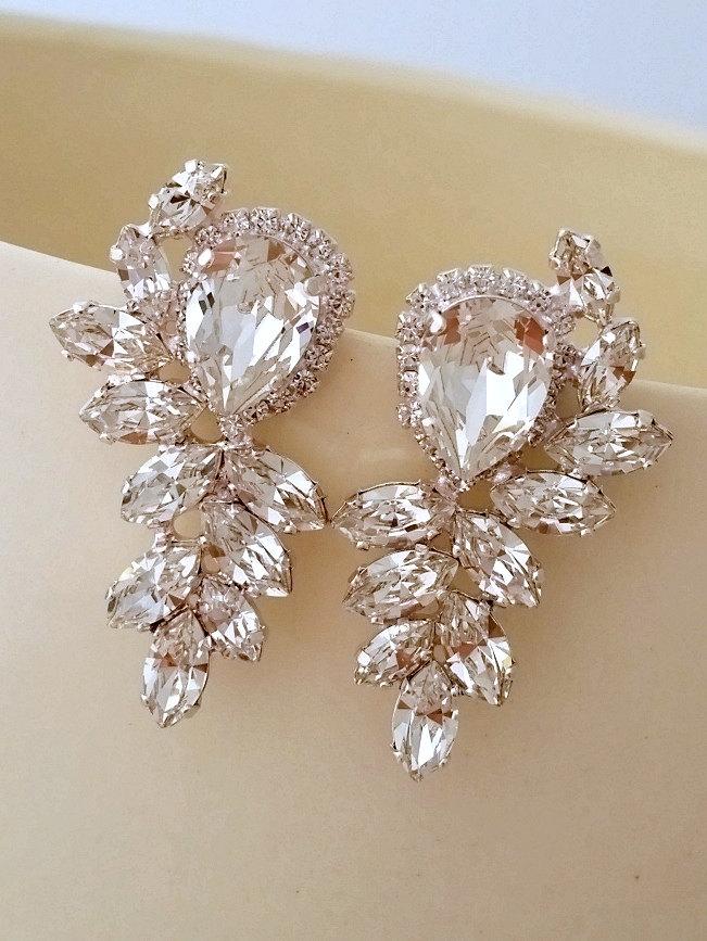 Wedding - Crystal Bridal earrings, Crystal statement stud earrings,  Extra large cluster earrings, Swarovski crystal earrings, Gastby style