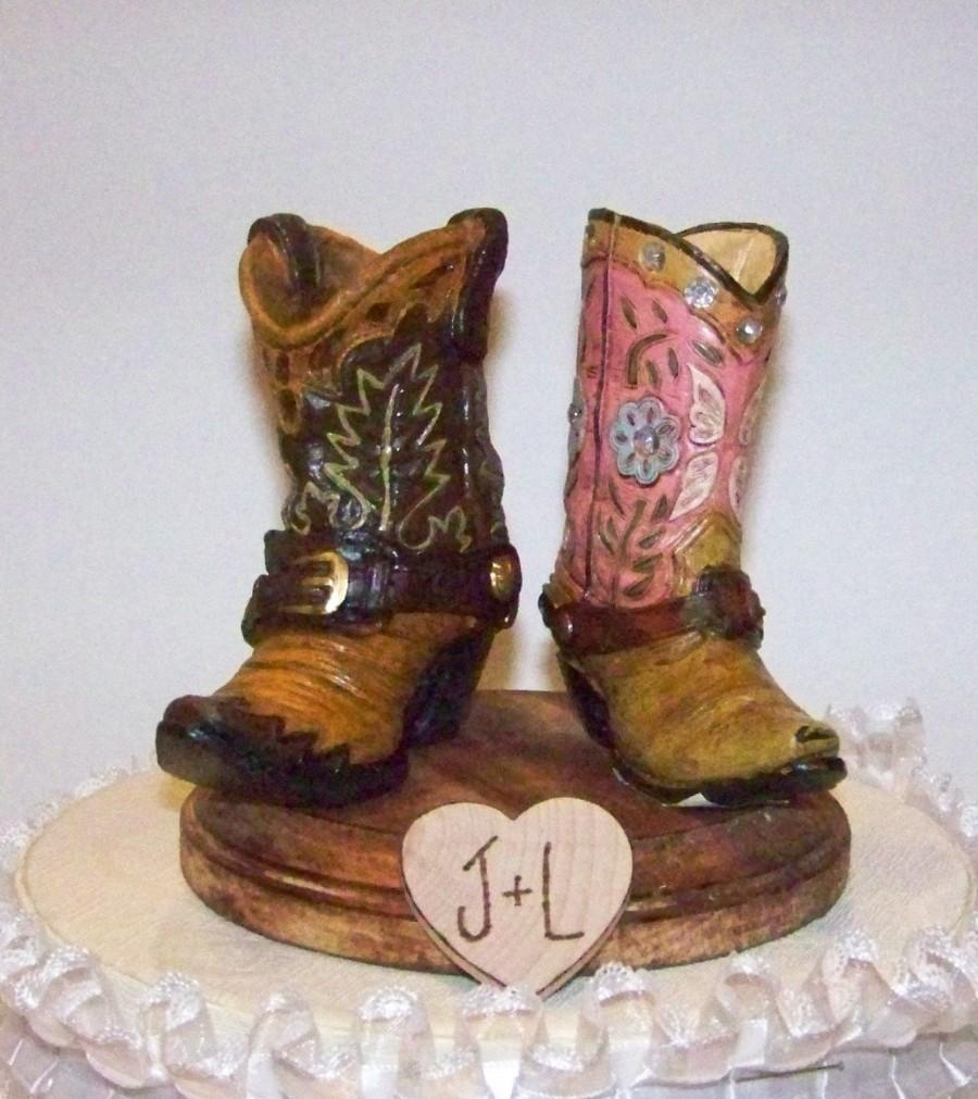 Свадьба - Rustic Wedding Cake Topper-His and Her Western Cowboy Boots