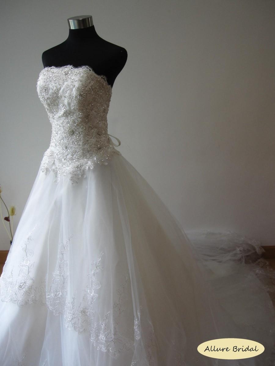 Wedding - Alencon Lace Chapel Length Wedding Dress