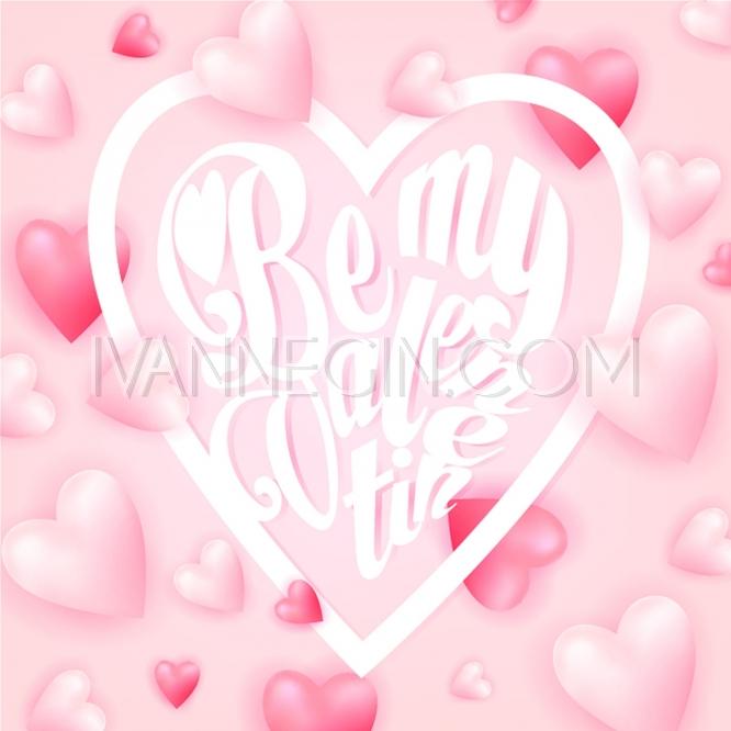 Wedding - Lettering Be my Valentine on pink background with red candy hearts. Valentine greeting card - Unique vector illustrations, christmas cards, wedding invitations, images and photos by Ivan Negin