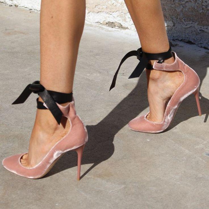 Wedding - Fashion Rosana Velvet Pumps Suede Round Toe Nubuck Leather Ankle Ribbons Strappy High Heels Women Pumps Party Ladies Shoes Woman-in Women's Pumps From Shoes On Aliexpress.com 