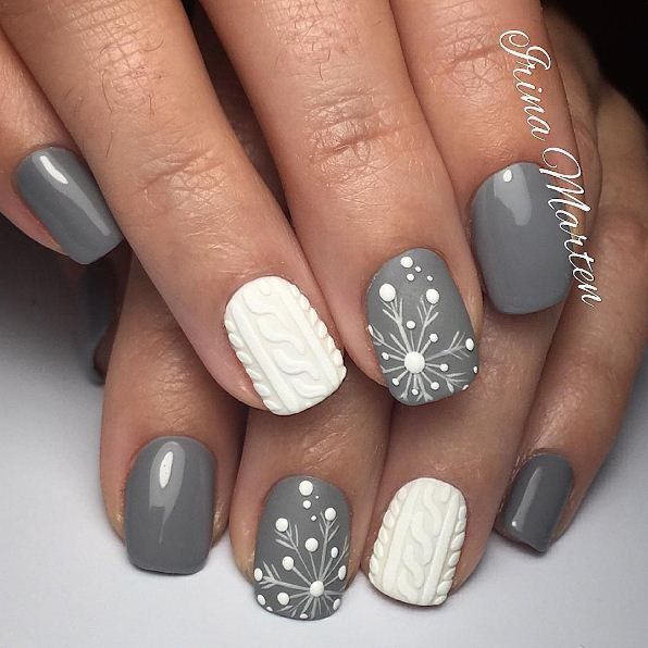 Wedding - White and Grey Nails