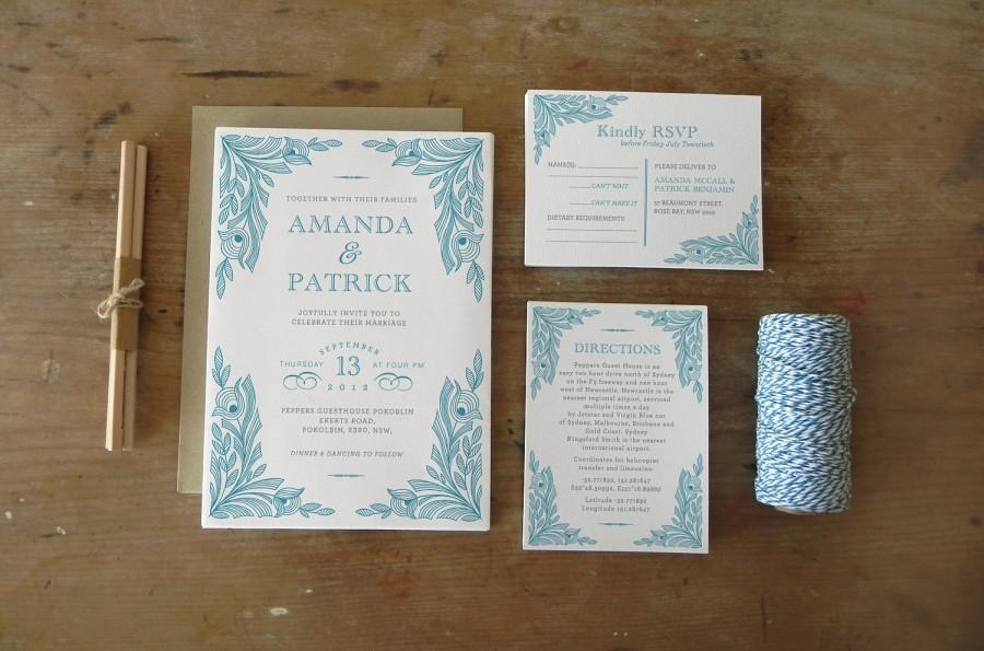 Wedding - DIY Printable Wedding Invitation Peacock - 4 pieces