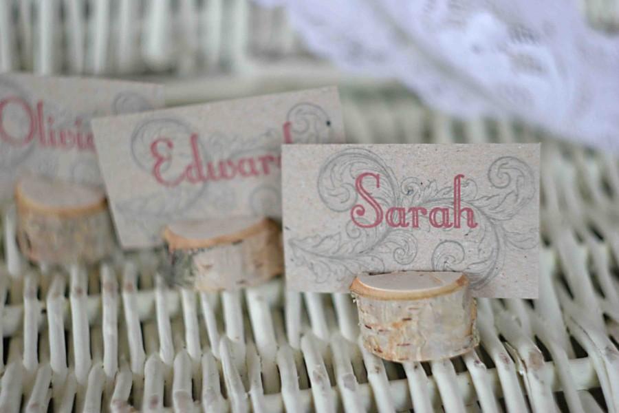 زفاف - Rustic wedding name card holders, wooden place card holders, SET of 100 natural birch card holders, Shabby Chic decor