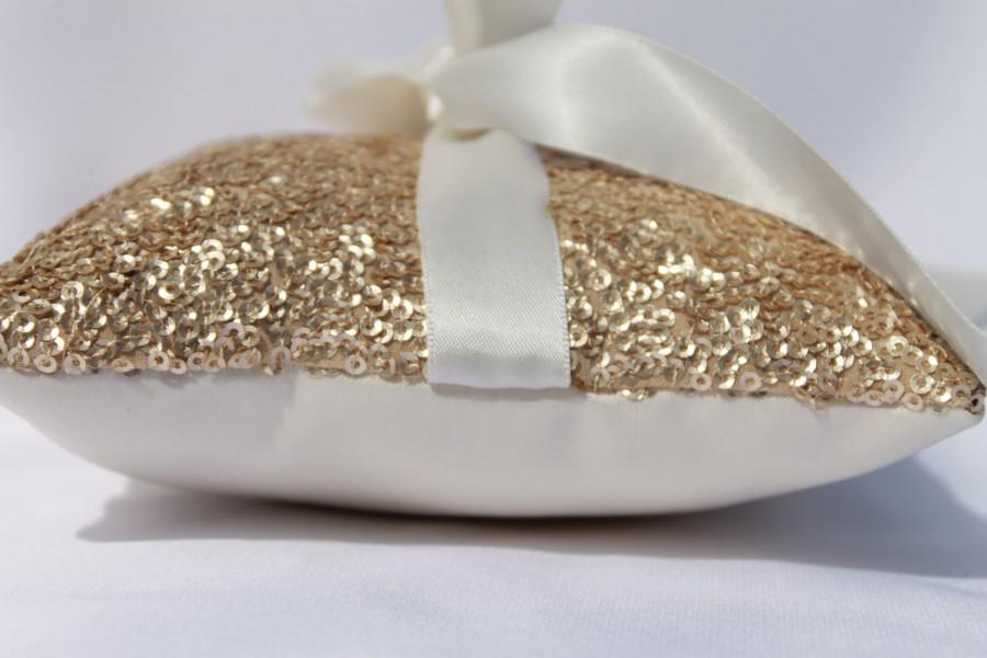 Hochzeit - Gold Sequin Ring Pillow. Wedding Ring Pillow. Luxurious Wedding Ring Cushion. Gold and Ivory Satin. Bridal Ring Pillow. Ring Bearer Pillow.