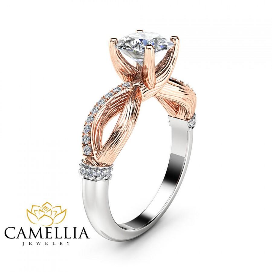 Свадьба - Cushion Moissanite Twig Engagement Ring 14K  Two Tone Gold Twig Ring Moissanite Branch Engagement Ring
