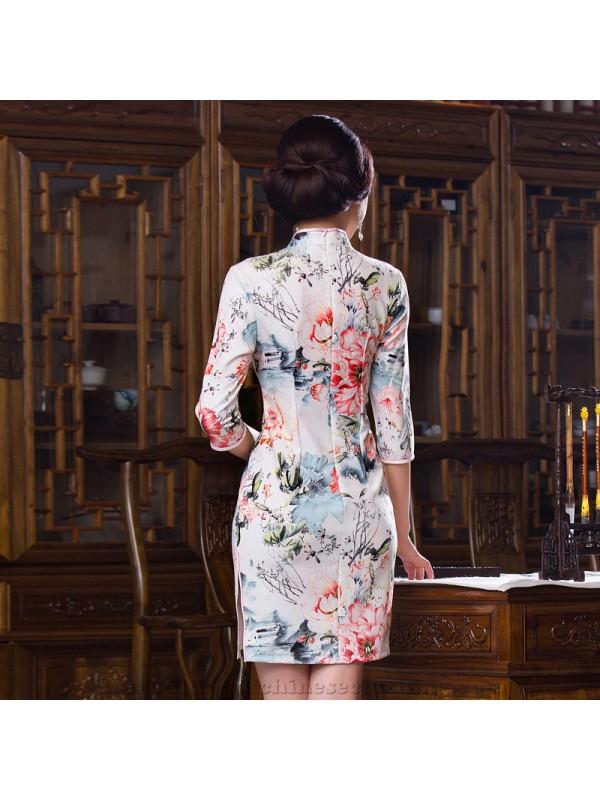 Mariage - 2017 Autumn Season New Style Fashion Slim 3/4 Length Sleeve Modified Cheongsam/Qipao One-piece Dress Real Silk Cheongsam/Qipao - Cntraditionalchineseclothing.com