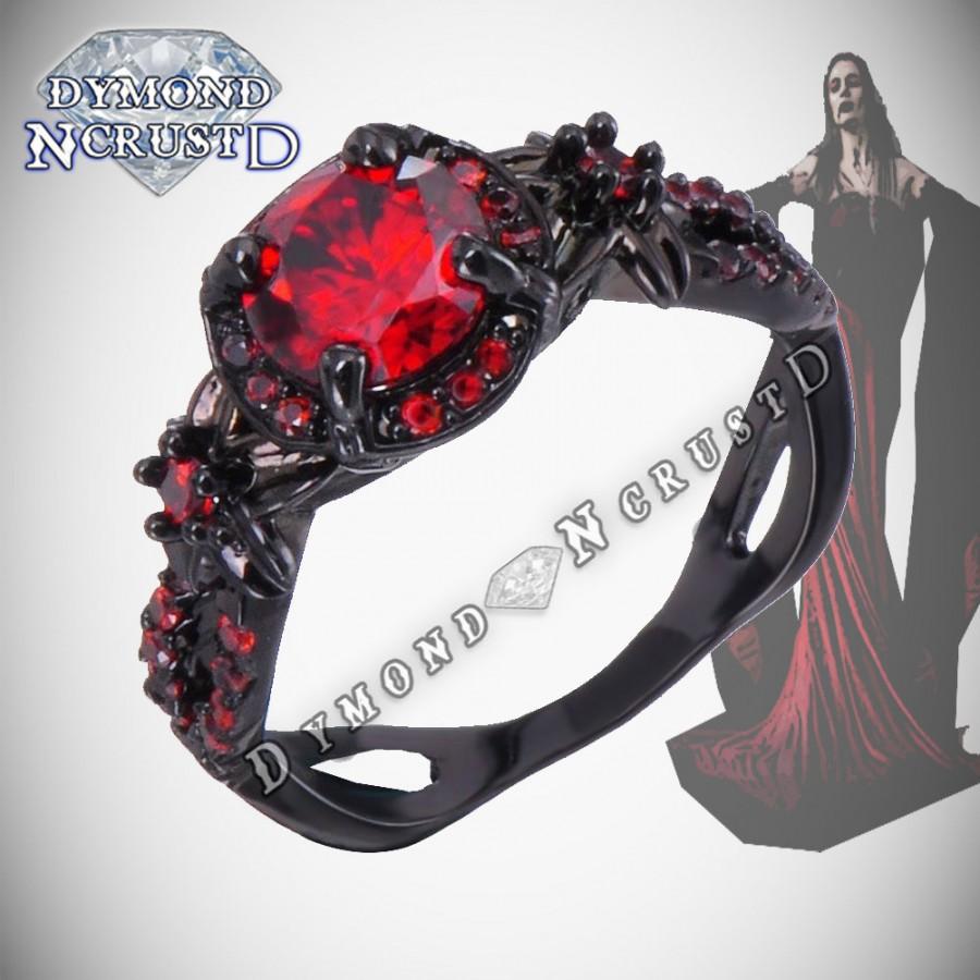 Mariage - Dark Vampire Queen Ruby Swarovski Black Rhodium Black Gold Ring