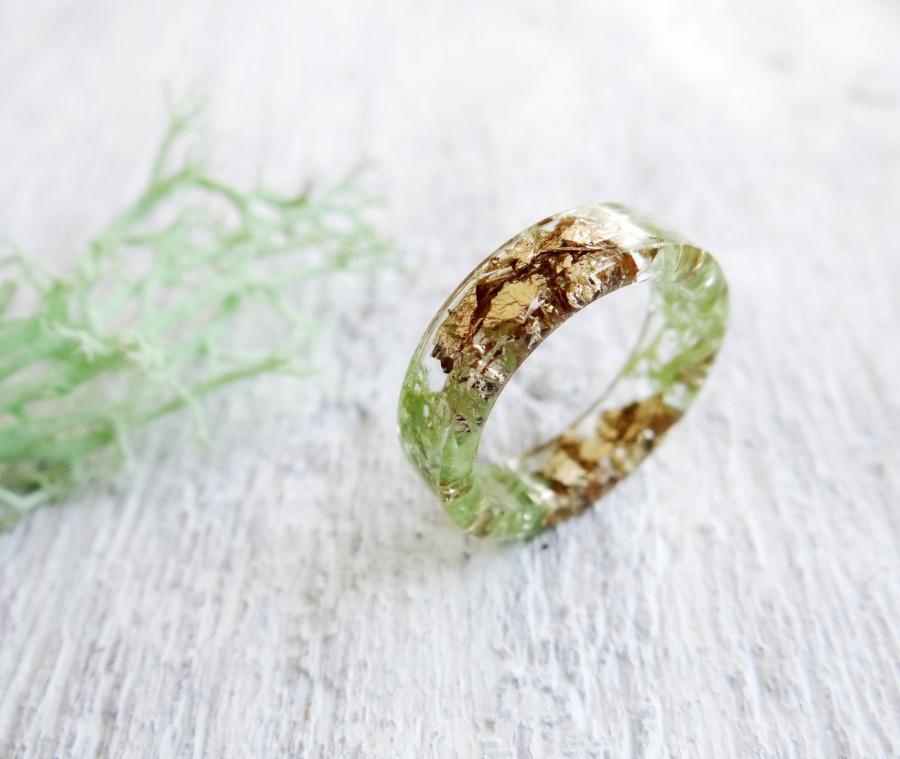Mariage - Mint green gold rings for women hypoallergenic rings Nature art Moss terrarium jewelry green resin ring natural jewelry Mint ring Vegan gift