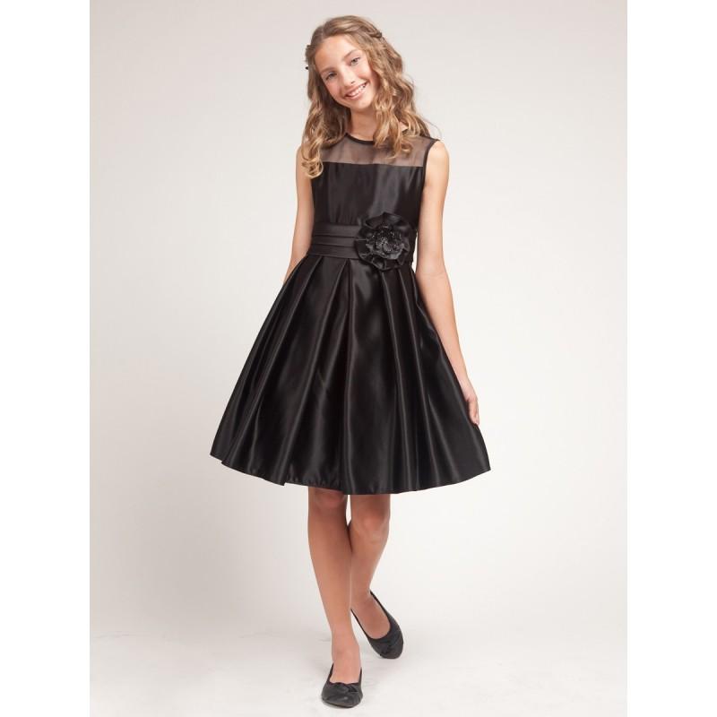 Wedding - Black Satin Dress w/Organza Trim Bodice Style: DJ1208 - Charming Wedding Party Dresses