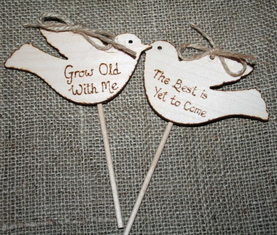 Свадьба - Wooden Cake Topper - Rustic Cake Topper - Love Birds - Grow Old with Me - Vintage Wedding - Wedding Vow renewal