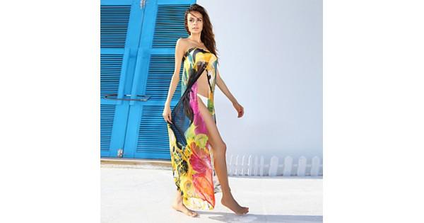 زفاف - Contrast Color Pareo Beach New Fashion Beach Cover up Dress Swimsuit Australia Summer Print Beach Wear