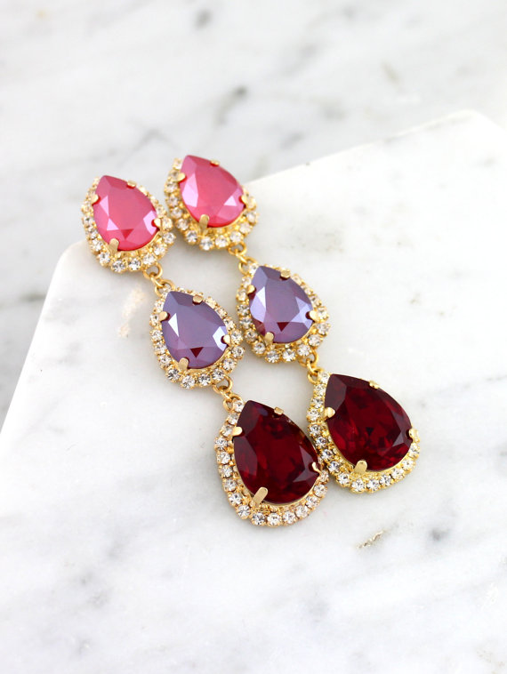 Mariage - Red Chandelier Earrings, Ruby Bridal Earrings, Swarovski Ruby Red Chandeliers, Bridal Ruby Statement Earrings, Long Red Ruby Earrings