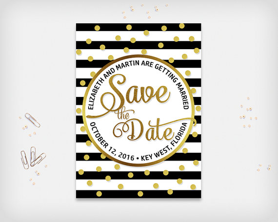 Mariage - Printable Save the Date Card, Wedding Date Announcement Card, Black-White-Gold, Rose or Silver, 5x7" - Digital File, DIY Print