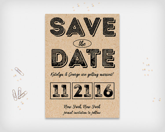 زفاف - Printable Save the Date Card, Wedding Date Announcement Card, Kraft Paper Black or White Text, 5x7" - Digital File, DIY Print