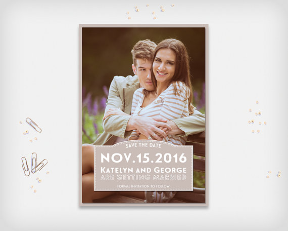 Wedding - Printable Save the Date Photo Card, Wedding Date Announcement with Couple Photo, 5x7" - Digital File, DIY Print