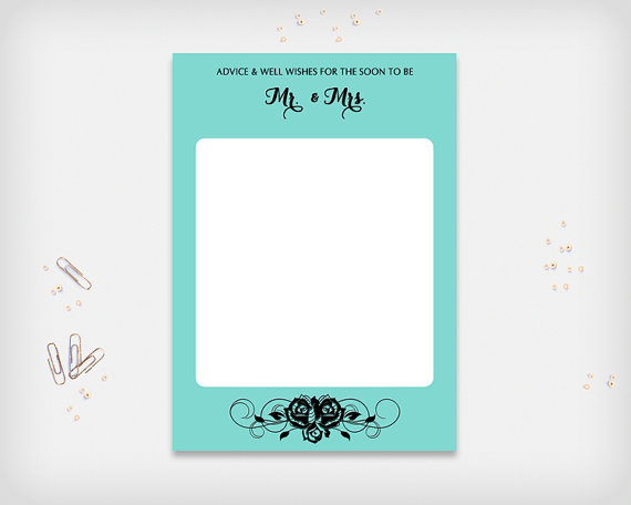 Wedding - Bridal Shower Advice & Well Wishes Card, Turquoise with Black Rose Design, 7x5" - Digital File, DIY Print - Instant Download