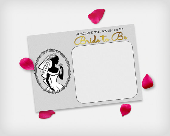 زفاف - Bridal Shower Advice and Well Wishes Card, Bride Silhouette Silver & Gold, 7x5" - Digital File, DIY Print - Instant Download