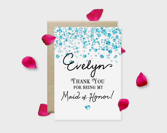 Wedding - Thank You for being my bridesmaid! Printable Thank You Card, Confetti Glitters: Gold, Silver, Pink or Blue, 5x7" - Digital File, DIY Print