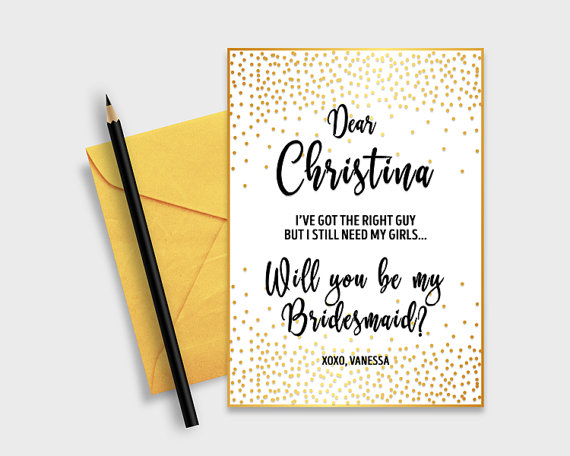 Hochzeit - Will you be my bridesmaid? Printable Proposal Card, Gold Confetti, 5x7" - Digital File, DIY Print
