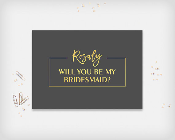 Mariage - Will you be my Bridesmaid? Maid of Honor, Matron of Honor, Printable Proposal Card, Graphite and Gold, 5x7" - Digital File, DIY Print