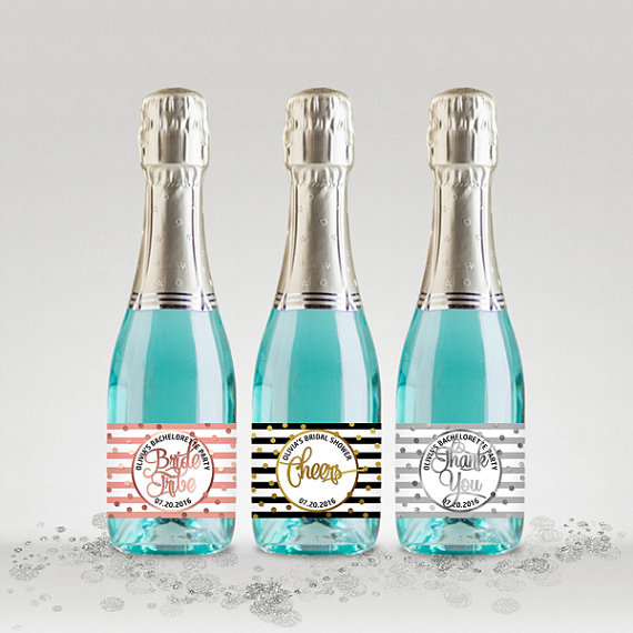 Свадьба - Bridal Shower Party Mini Champagne Bottle Labels, Customized - Black-White-Gold, Silver or Rose, Mini Labels - DIY Print, Printable PDF