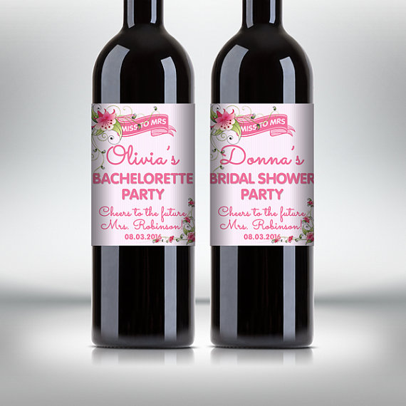 Mariage - Bridal Shower Party Wine Bottle Labels, Customized - Bachelorette Party - Flower Style Wine Labels - DIY Print, Printable PDF