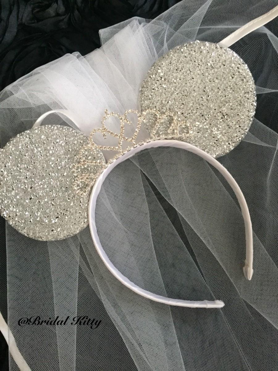 Wedding - Disney Wedding Veil Bachelorette Party Minnie Mouse Tiara Headband Veil, Disney Bridal Shower Veil, Disneyland Minnie Mouse Ears Headband