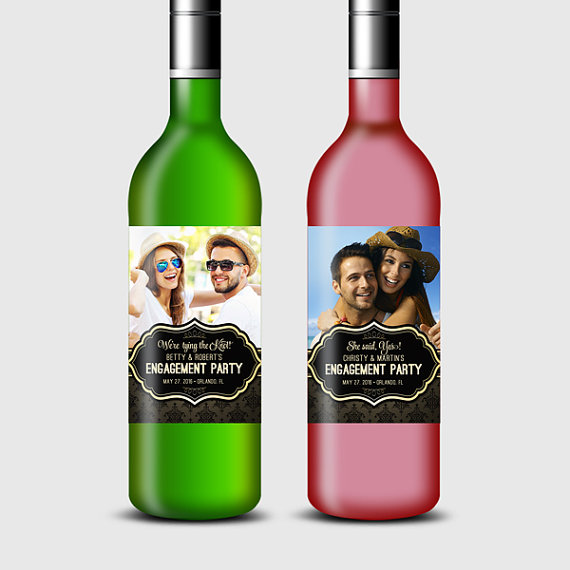 Свадьба - Custom Photo Wine Bottle Label for Engagement, Rehersal Dinner, Wedding or other Party - Printable PDF
