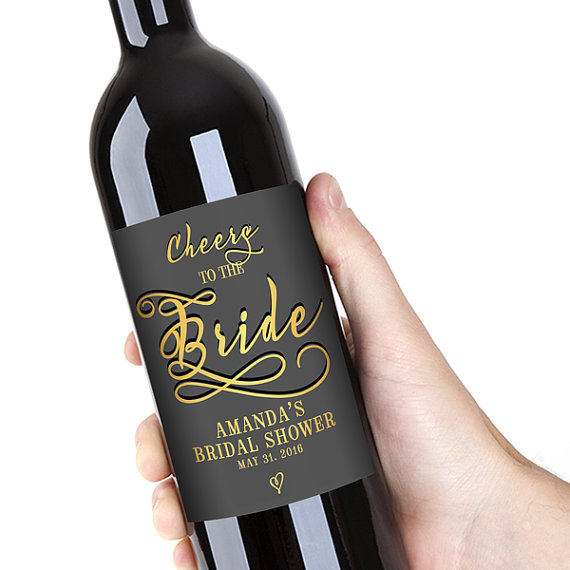 زفاف - Bridal Shower Party Wine Bottle Labels, Customized - Cheers to the Bride - Graphite and Gold - DIY Print, Printable PDF