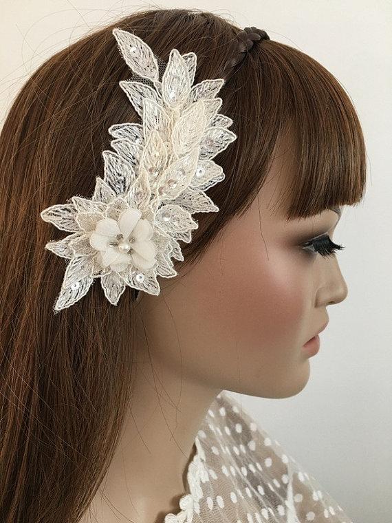 Mariage - FREE SHIP Bridal Lace Hair Comb, Floral Wedding Headpiece, Bridal Lace Fascinator, Ivory pearl Comb, Wedding Hair, Bridal Hair,