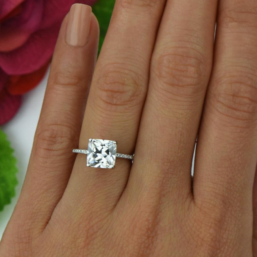 Mariage - 60% off 3 ctw Square Princess Ring, Accented Solitaire Wedding Ring, Man Made Diamond Simulants, Bridal Engagement Ring, Sterling Silver
