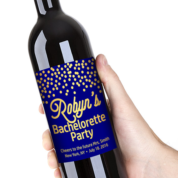 Свадьба - Bridal Shower Party Wine Bottle Labels, Customized - Bachelorette Party - Navy & Gold Wine Labels - DIY Print, Printable PDF