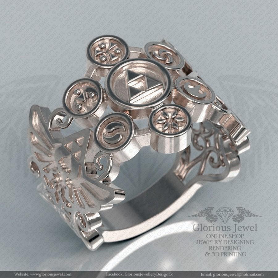 زفاف - Glorious legend of Zelda hyrule triforce ring / 925 silver / 14K Gold / Custom made / FREE SHIPPING / Made to Order