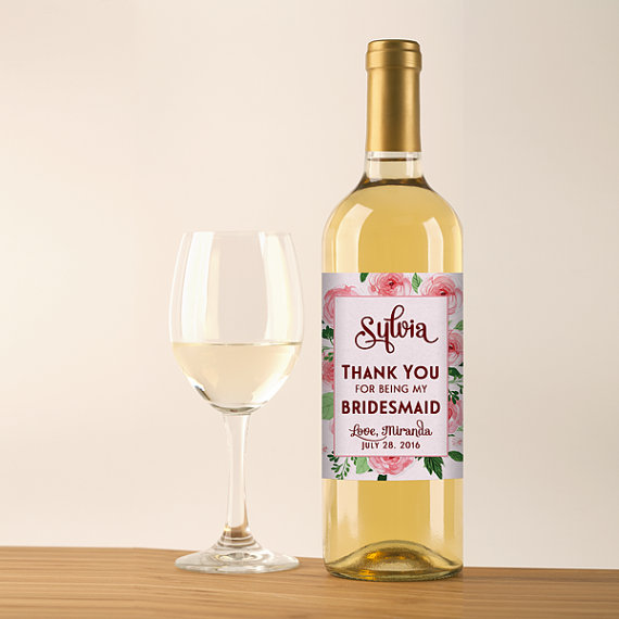 زفاف - Bridesmaid Gift Thank You Wine Label, Customized - Gift Wine Bottle Labels for Hostess - Printable PDF, DIY Print