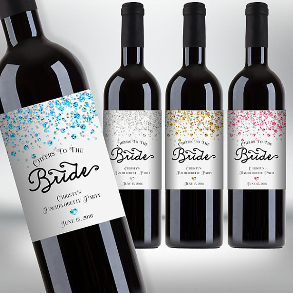 Mariage - Bridal Shower Party Wine Bottle Labels, Customized - Cheers to the Bride - Confetti Glitters - DIY Print, Printable PDF