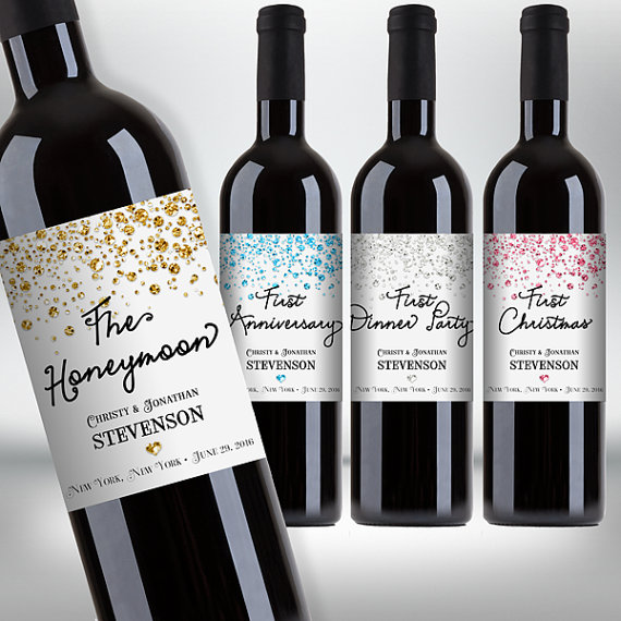 Customized First Marriage Milestones Wine Bottle Label Set 