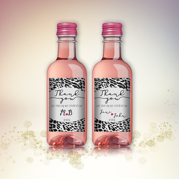 زفاف - Party Favor Mini Wine Bottle Labels, Customized - Wedding, Engagement - Leopard Animal Pattern, Mini Wine Labels - DIY Print, Printable PDF